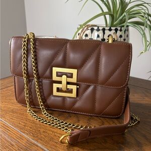 Brown Quilted Chain Shoulder Bag